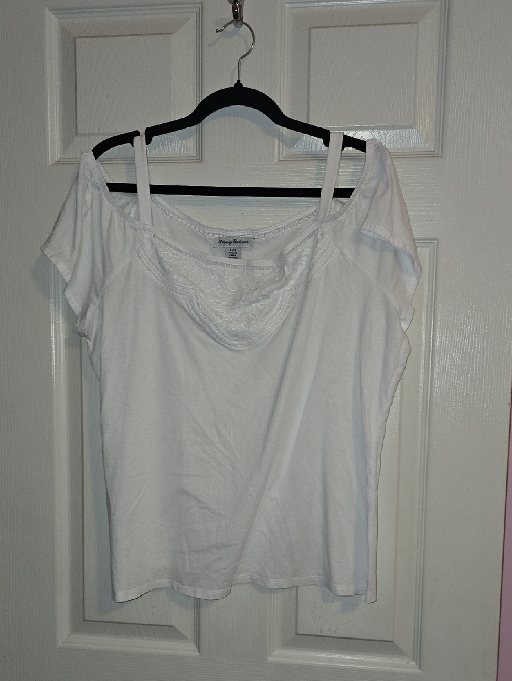 Tommy Bahama White Lace-Trim Off-Shoulder Camisole‎